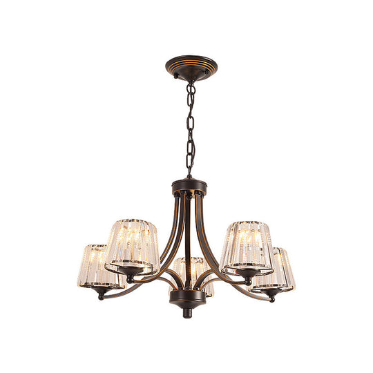 Vintage Tapered Pendant Chandelier - White Glass & Clear Crystal 5/6-Light Dining Room Black/Gold 5