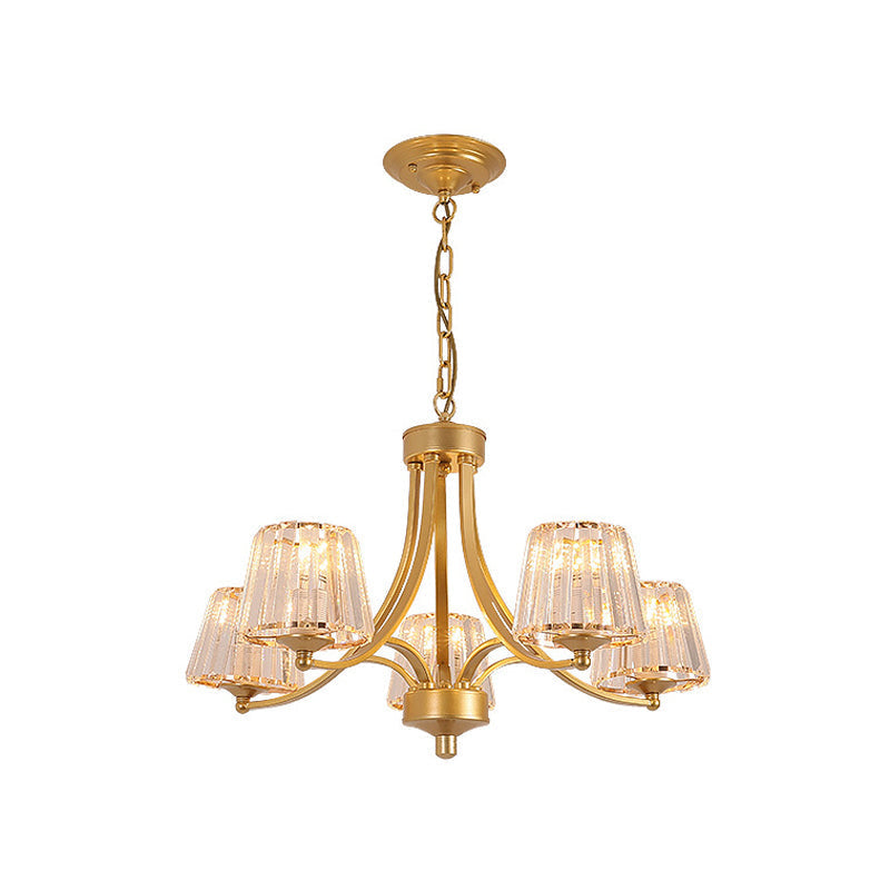 Vintage Tapered Pendant Chandelier - White Glass & Clear Crystal 5/6-Light Dining Room Black/Gold