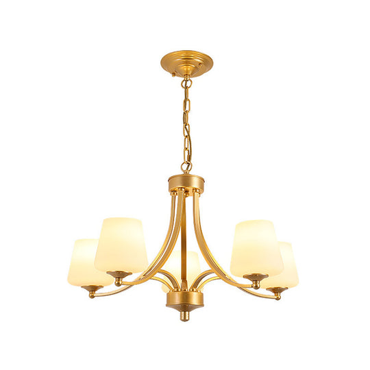 Vintage Tapered Pendant Chandelier - White Glass & Clear Crystal 5/6-Light Dining Room Black/Gold