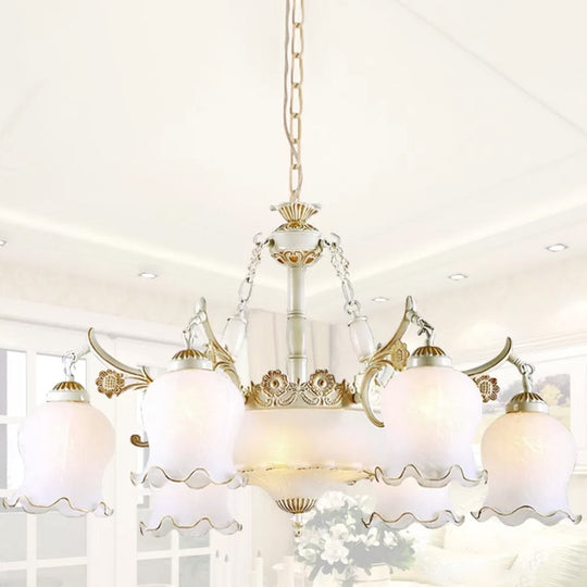 Ivory Glass Pendant Lamp - Traditional Living Room Chandelier Light