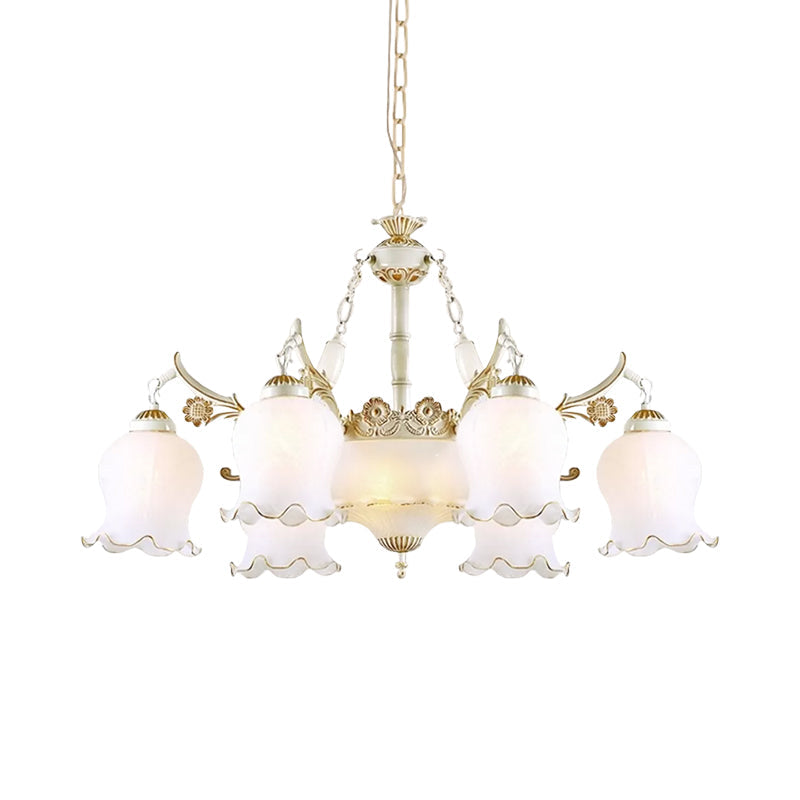 Ivory Glass Pendant Lamp - Traditional Living Room Chandelier Light