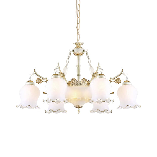 Ivory Glass Pendant Lamp - Traditional Living Room Chandelier Light