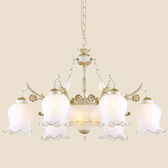 Ivory Glass Pendant Lamp - Traditional Living Room Chandelier Light