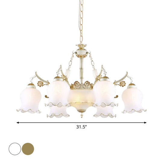 Ivory Glass Pendant Lamp - Traditional Living Room Chandelier Light