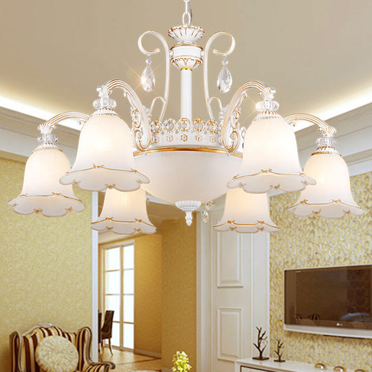 Traditional Opal Glass Floral Chandelier - Dining Room Hanging Light With Up/Down Lighting