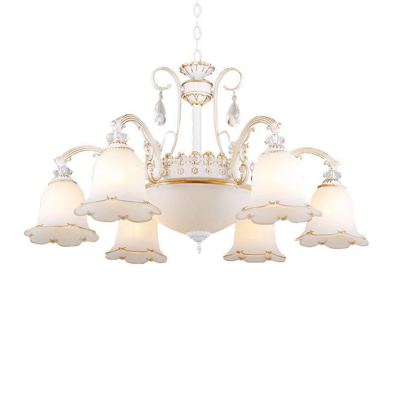 Traditional Opal Glass Floral Chandelier - Dining Room Hanging Light With Up/Down Lighting