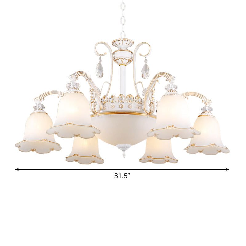 Traditional Opal Glass Floral Chandelier - Dining Room Hanging Light With Up/Down Lighting