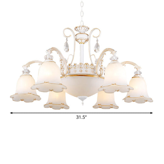 Traditional Opal Glass Floral Chandelier - Dining Room Hanging Light With Up/Down Lighting