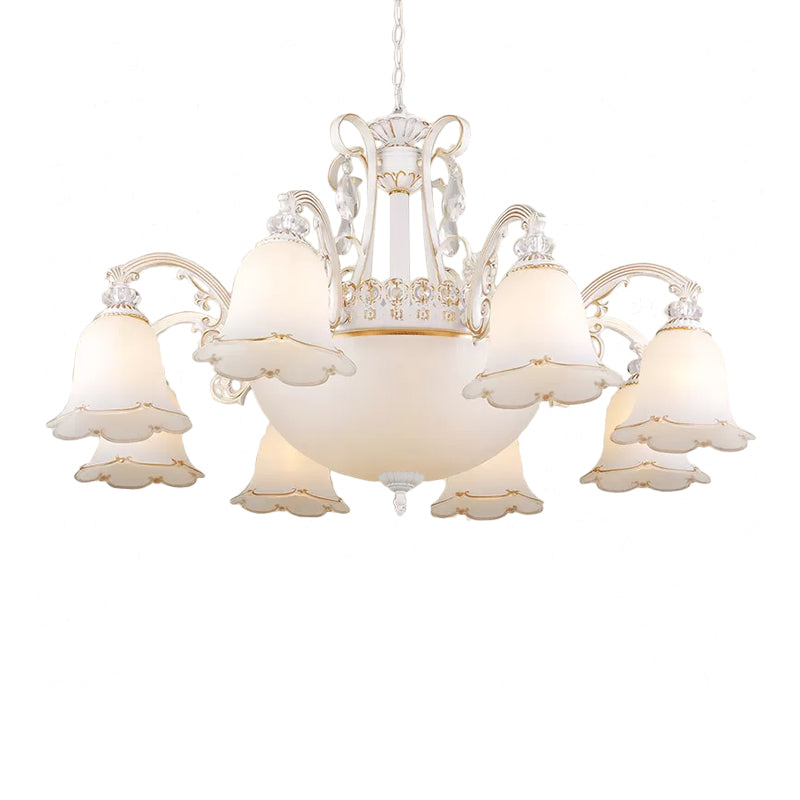 Traditional Opal Glass Floral Chandelier - Dining Room Hanging Light With Up/Down Lighting