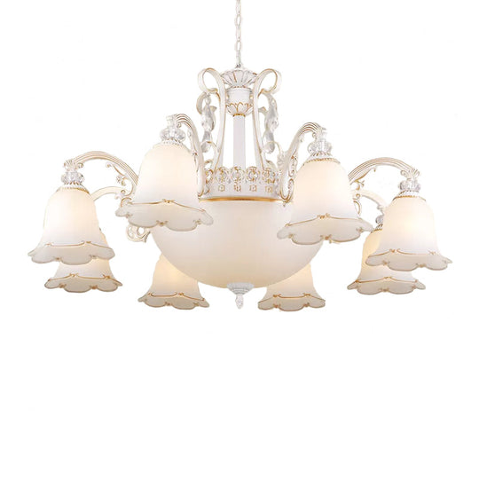 Traditional Opal Glass Floral Chandelier - Dining Room Hanging Light With Up/Down Lighting