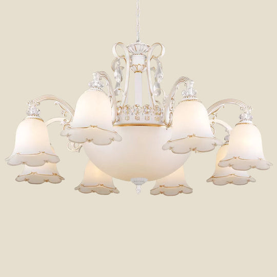 Traditional Opal Glass Floral Chandelier - Dining Room Hanging Light With Up/Down Lighting