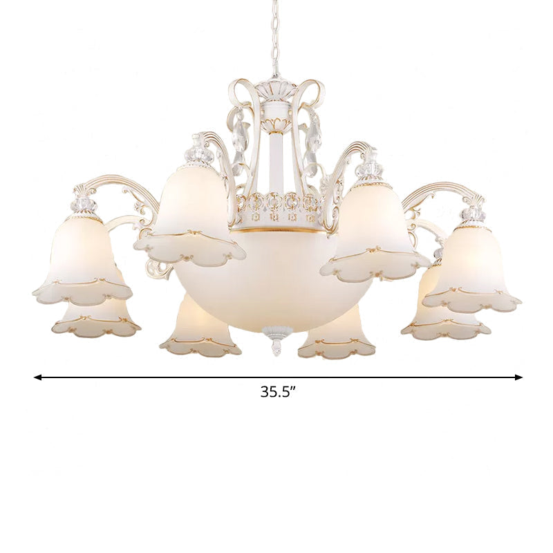 Traditional Opal Glass Floral Chandelier - Dining Room Hanging Light With Up/Down Lighting