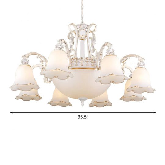 Traditional Opal Glass Floral Chandelier - Dining Room Hanging Light With Up/Down Lighting