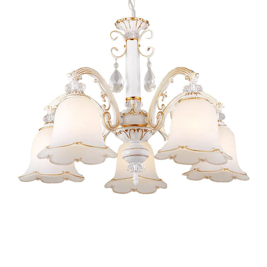 Traditional Opal Glass Floral Chandelier - Dining Room Hanging Light With Up/Down Lighting