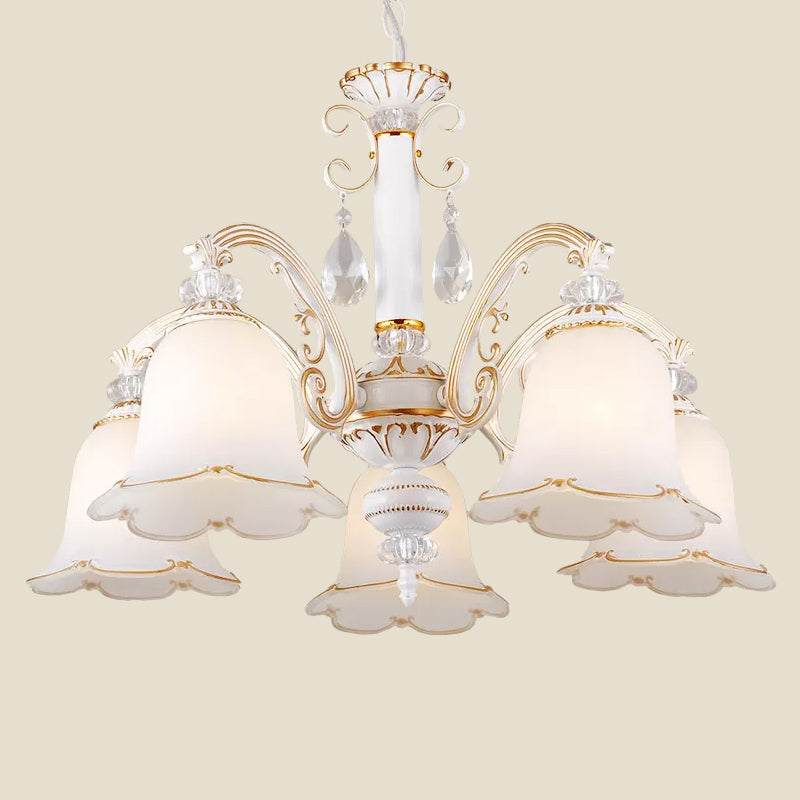 Traditional Opal Glass Floral Chandelier - Dining Room Hanging Light With Up/Down Lighting