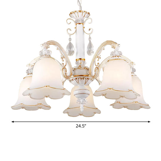 Traditional Opal Glass Floral Chandelier - Dining Room Hanging Light With Up/Down Lighting