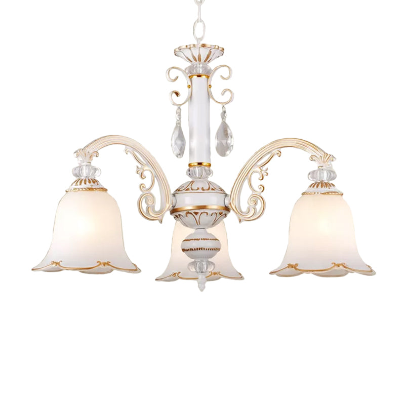 Traditional Opal Glass Floral Chandelier - Dining Room Hanging Light With Up/Down Lighting