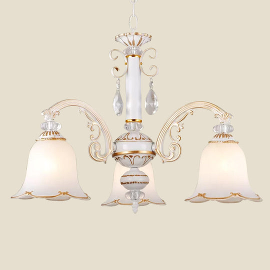 Traditional Opal Glass Floral Chandelier - Dining Room Hanging Light With Up/Down Lighting