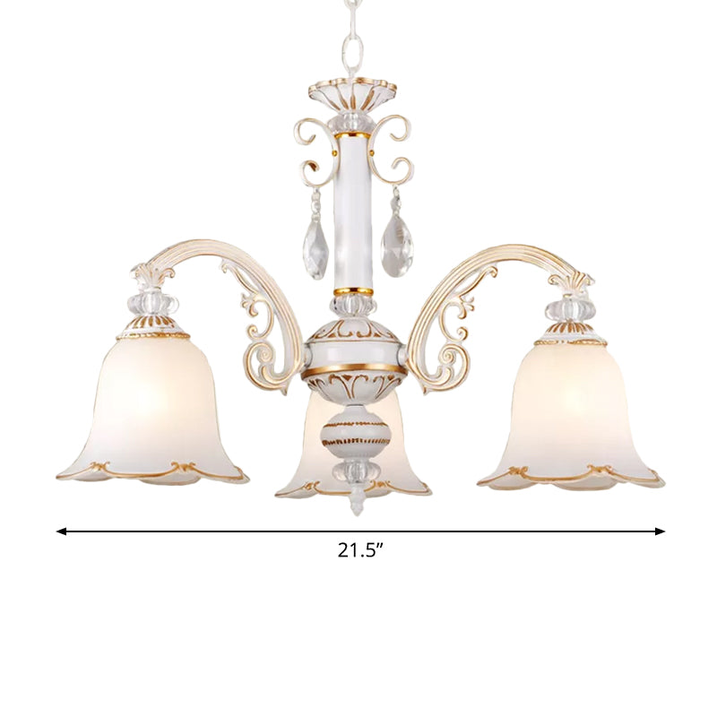 Traditional Opal Glass Floral Chandelier - Dining Room Hanging Light With Up/Down Lighting