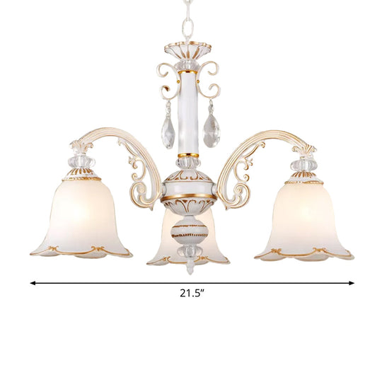 Traditional Opal Glass Floral Chandelier - Dining Room Hanging Light With Up/Down Lighting