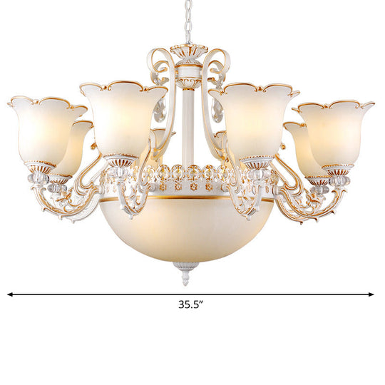 Traditional Opal Glass Floral Chandelier - Dining Room Hanging Light With Up/Down Lighting