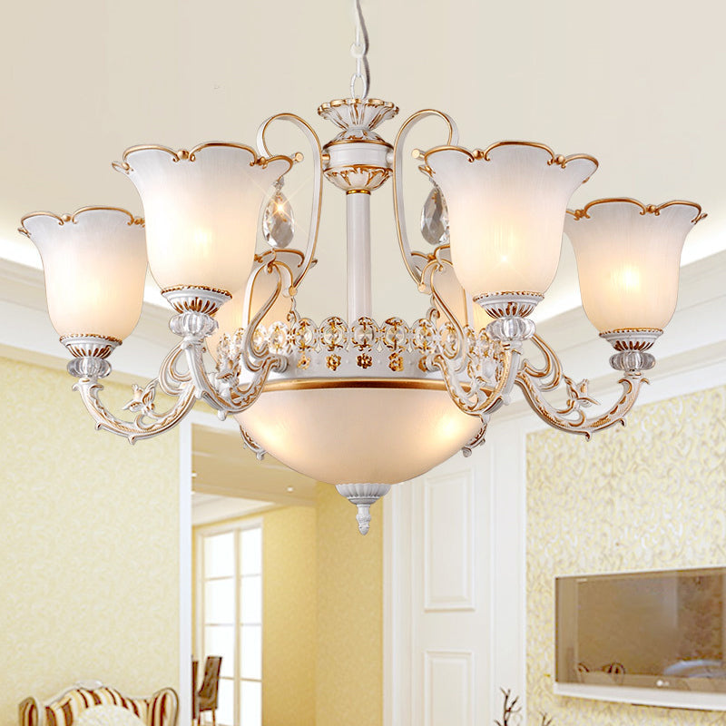 Traditional Opal Glass Floral Chandelier - Dining Room Hanging Light With Up/Down Lighting