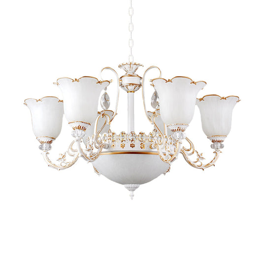 Traditional Opal Glass Floral Chandelier - Dining Room Hanging Light With Up/Down Lighting