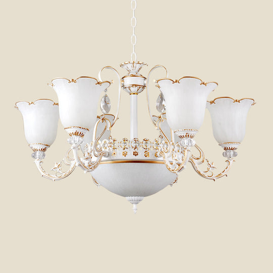 Traditional Opal Glass Floral Chandelier - Dining Room Hanging Light With Up/Down Lighting