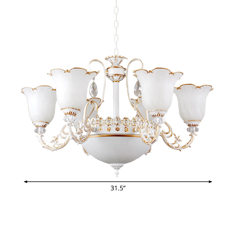 Traditional Opal Glass Floral Chandelier - Dining Room Hanging Light With Up/Down Lighting