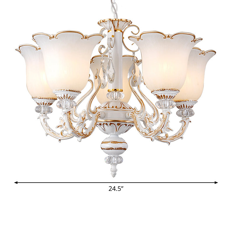 Traditional Opal Glass Floral Chandelier - Dining Room Hanging Light With Up/Down Lighting