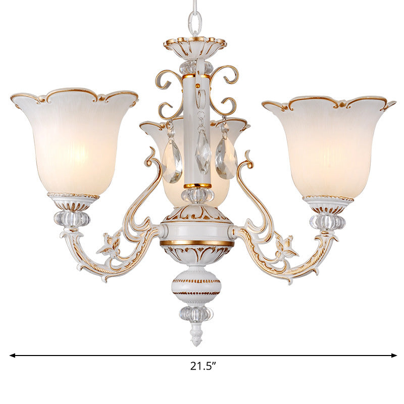 Traditional Opal Glass Floral Chandelier - Dining Room Hanging Light With Up/Down Lighting