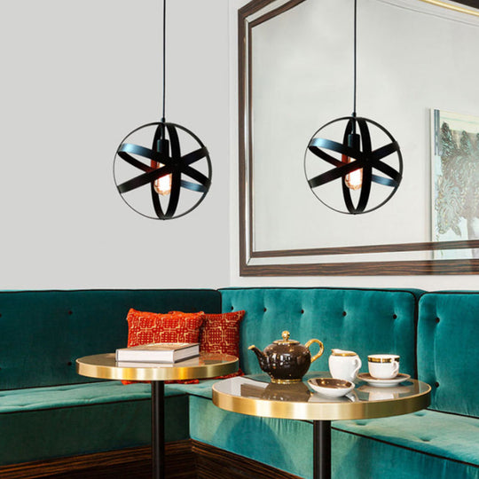 Metallic Interlocking Ring Pendant Lamp with Industrial Style – 1 Head Dining Room Down Lighting in Black/Rust/Silver