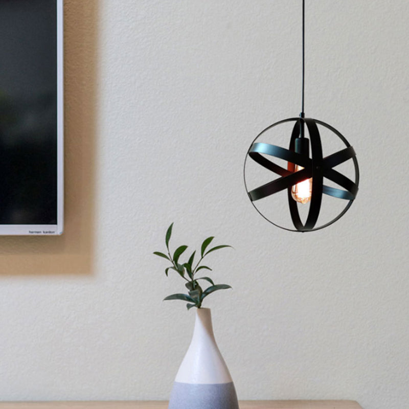 Metallic Interlocking Ring Pendant Lamp with Industrial Style – 1 Head Dining Room Down Lighting in Black/Rust/Silver