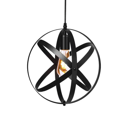 Metallic Interlocking Ring Pendant Lamp with Industrial Style – 1 Head Dining Room Down Lighting in Black/Rust/Silver