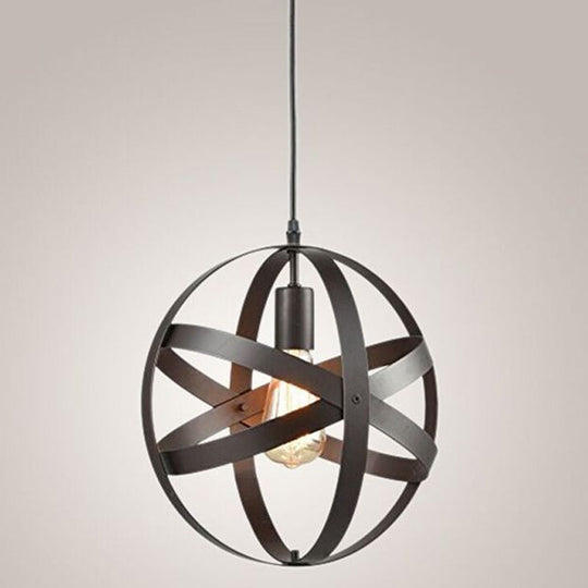 Metallic Interlocking Ring Pendant Lamp with Industrial Style – 1 Head Dining Room Down Lighting in Black/Rust/Silver