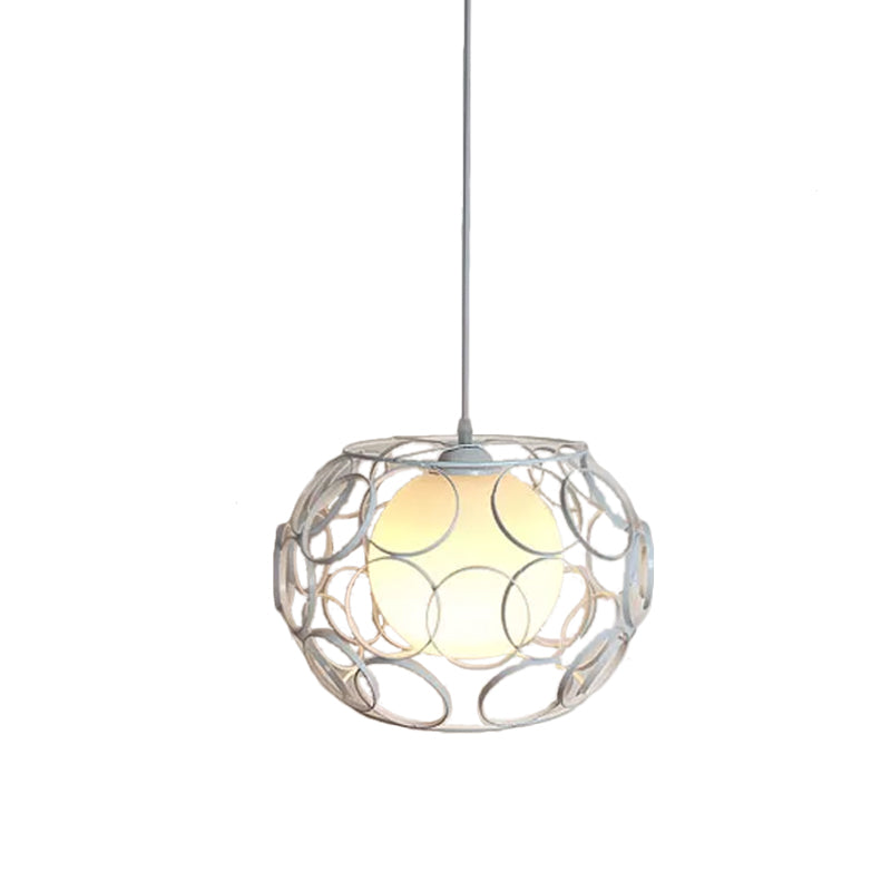 Modern Hanging Pendant Light with Opal Glass Shade - Black/White Finish