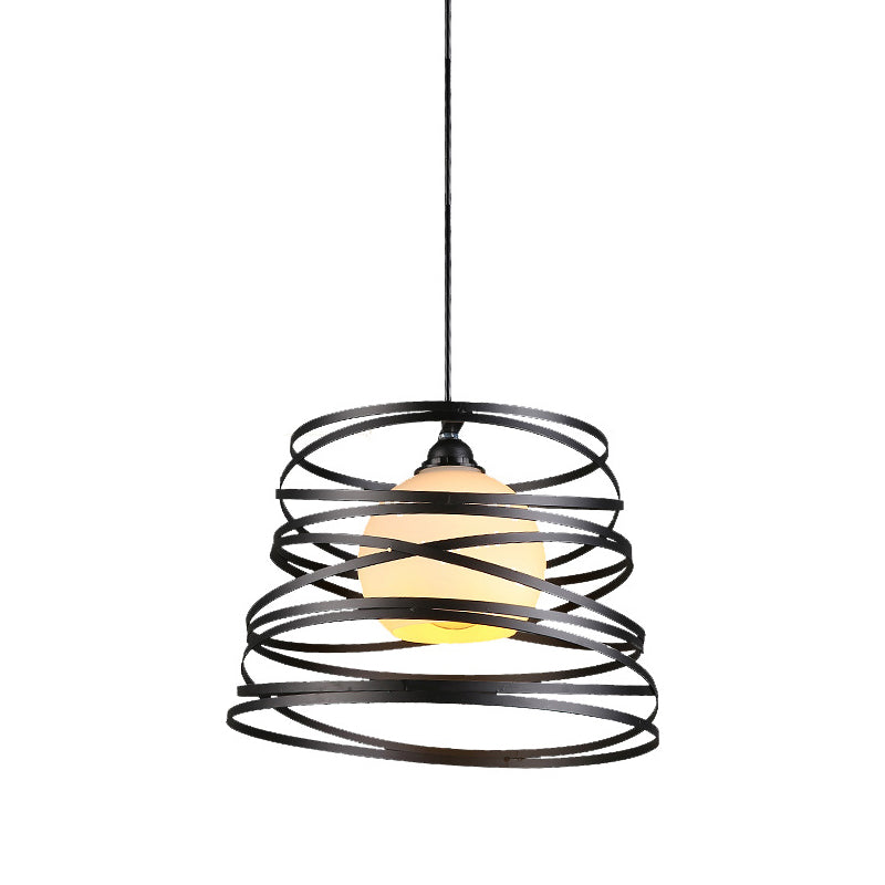 Modern Hanging Pendant Light with Opal Glass Shade - Black/White Finish