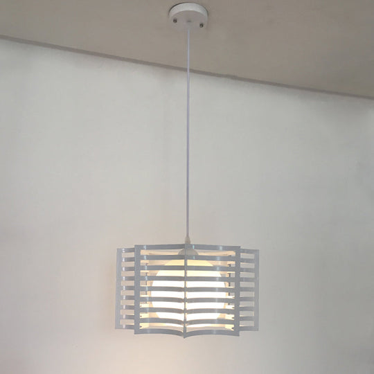 Black/White Hanging Pendant Light With Metal Spring Opal Glass Shade