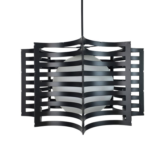 Modern Hanging Pendant Light with Opal Glass Shade - Black/White Finish