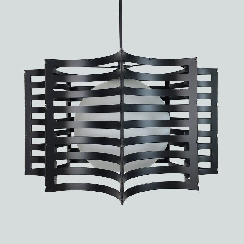 Black/White Hanging Pendant Light With Metal Spring Opal Glass Shade