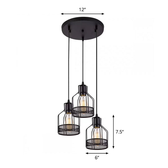 Rustic Black Iron 3-Light Bottle Frame Multi-Pendant Ceiling Hang Light for Dining Room