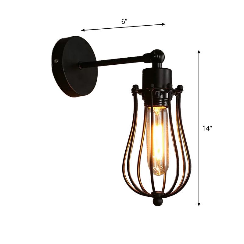 Industrial Rotating Wall Mount Reading Light In Black - Bulb-Shaped Iron Lamp For Living Room