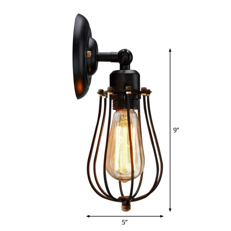 Adjustable Wall Lamp: Loft Style Bedroom Lighting With Iron Cage In Black