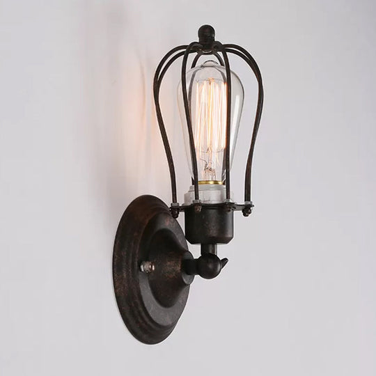 Rustic Iron Farmhouse Wall Lamp - Pear Shape Single-Bulb Bedside Light Kit Rotatable Fixture