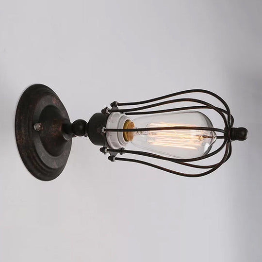 Rustic Iron Farmhouse Wall Lamp - Pear Shape Single-Bulb Bedside Light Kit Rotatable Fixture