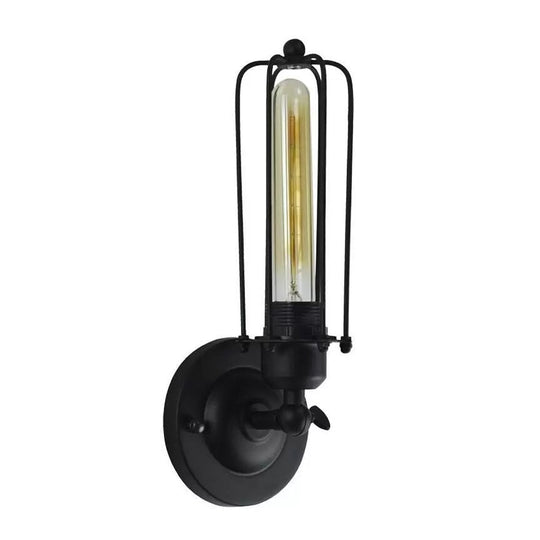 Industrial Bedroom Wall Lamp With 1/2-Head Rotatable Design Tube Metal Cage Black Finish