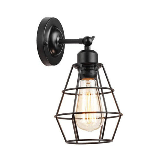 Rustic Iron Wire Cage Rotating Wall Lamp With 1 Light For Bedroom Reading - Black (With/Without