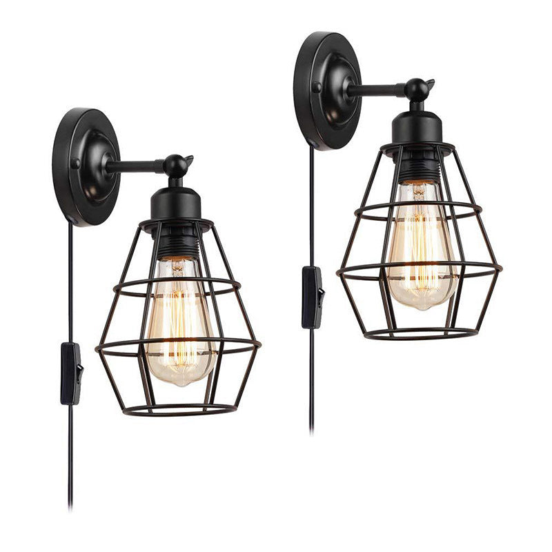 Rustic Iron Wire Cage Rotating Wall Lamp With 1 Light For Bedroom Reading - Black (With/Without