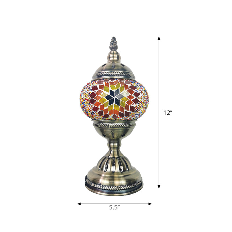 Turkish 1-Light Stained Glass Globe Table Lamp With Sunflower Pattern In Bronze Perfect Nightstand