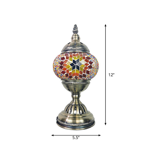 Turkish 1-Light Stained Glass Globe Table Lamp With Sunflower Pattern In Bronze Perfect Nightstand